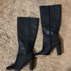 Lord & Taylor Kamille Black Leather Knee-High Block Heel Boots size 10 Classic